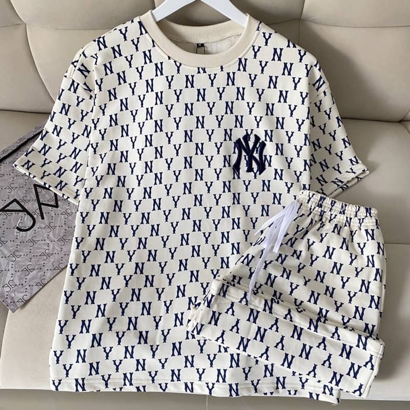 Áo thun và quần NY màu ĐEN/KEM vải chân cua dày mịn  Nam nữ unisex