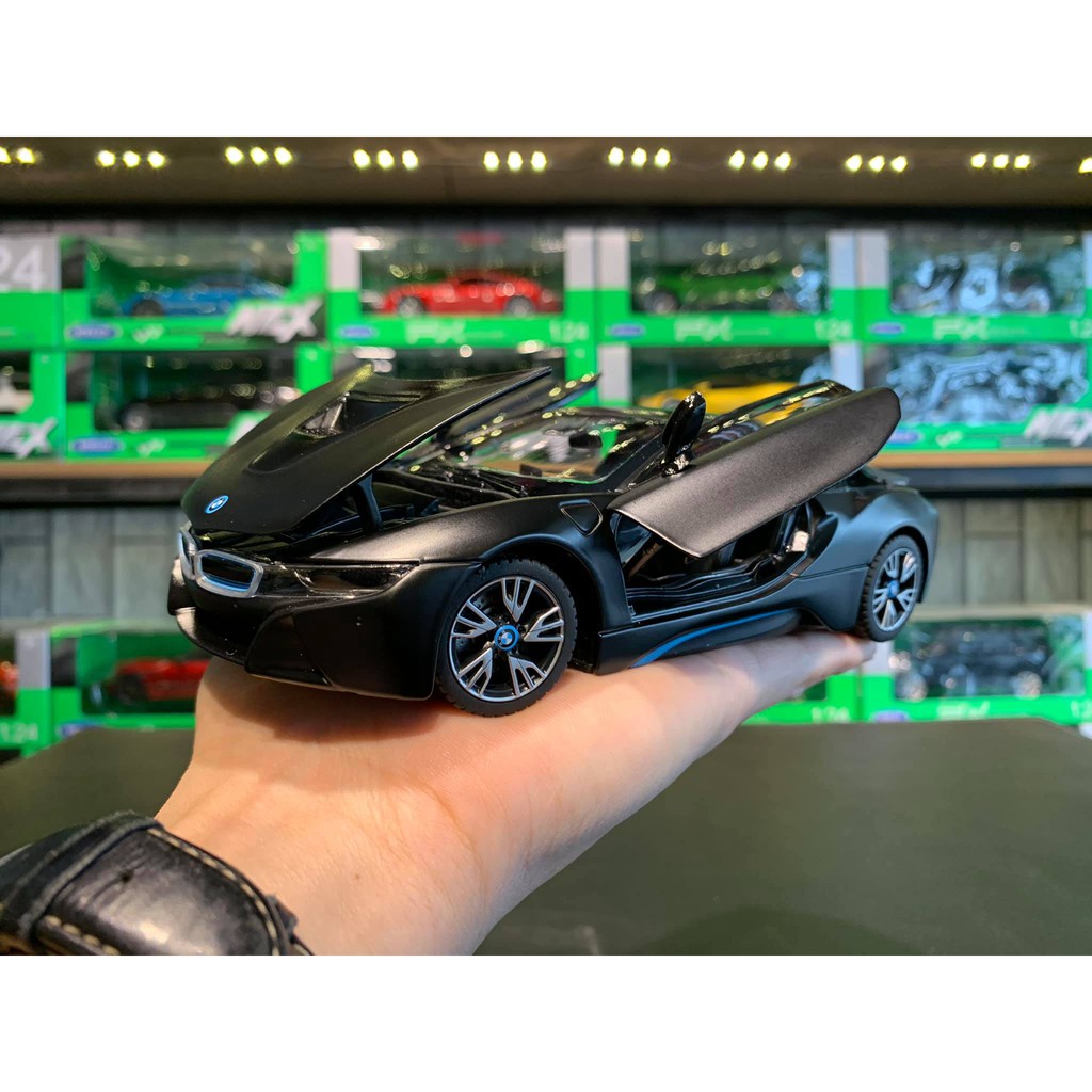 Mô hình xe ô tô siêu xe BMW I8 Hãng Rastar tỉ lệ 1:24 màu đen