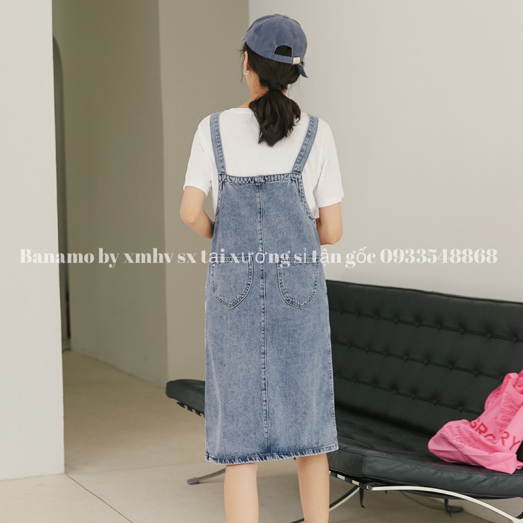 Váy yếm JEAN nữ xẻ giữa phối khóa kéo trước phong cách hàn quốc thời trang Banamo Fashion 563 | BigBuy360 - bigbuy360.vn