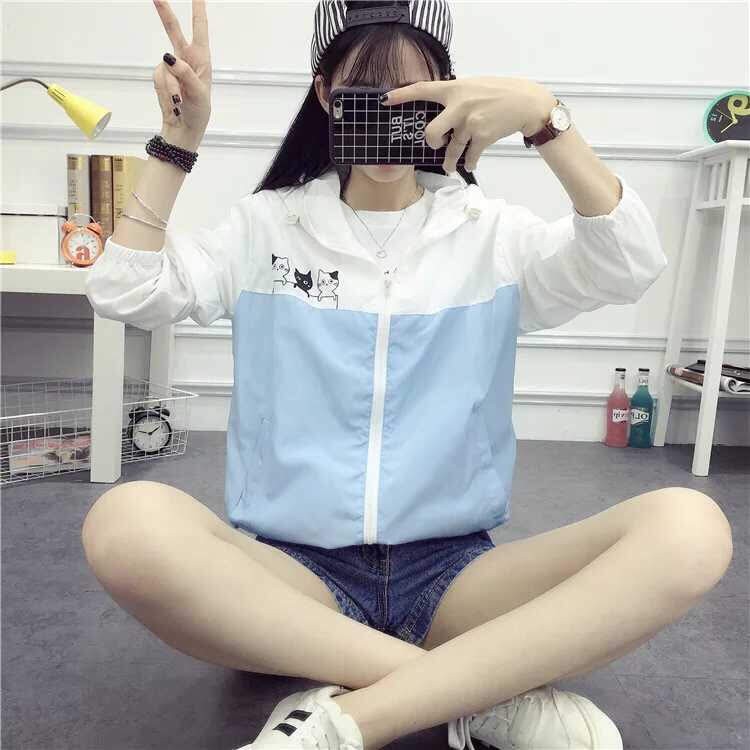 Áo khoác dù nữ in 3 chú mèo con | BigBuy360 - bigbuy360.vn