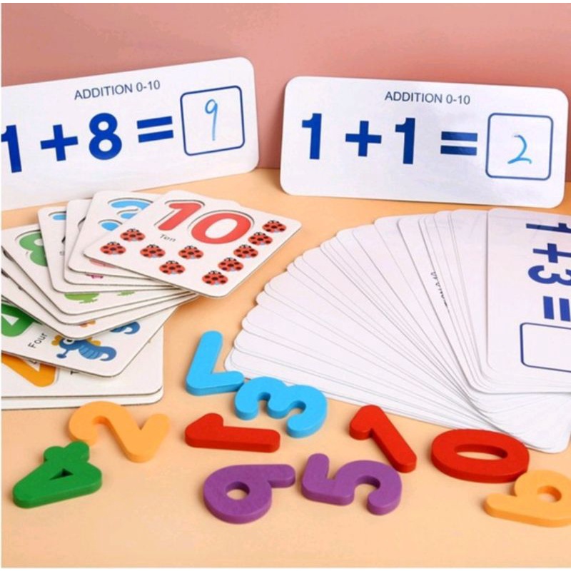 Đồ Chơi Toán Học Montessori - Bộ Thẻ Học Ghép Số Kèm Que Tính
