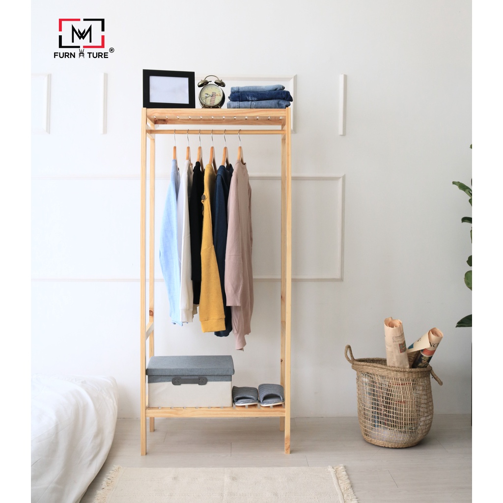 Tủ treo quần áo lắp ráp hàn quốc màu gỗ thương hiệu MW FURNITURE - Shelf hanger - Nội thất căn hộ