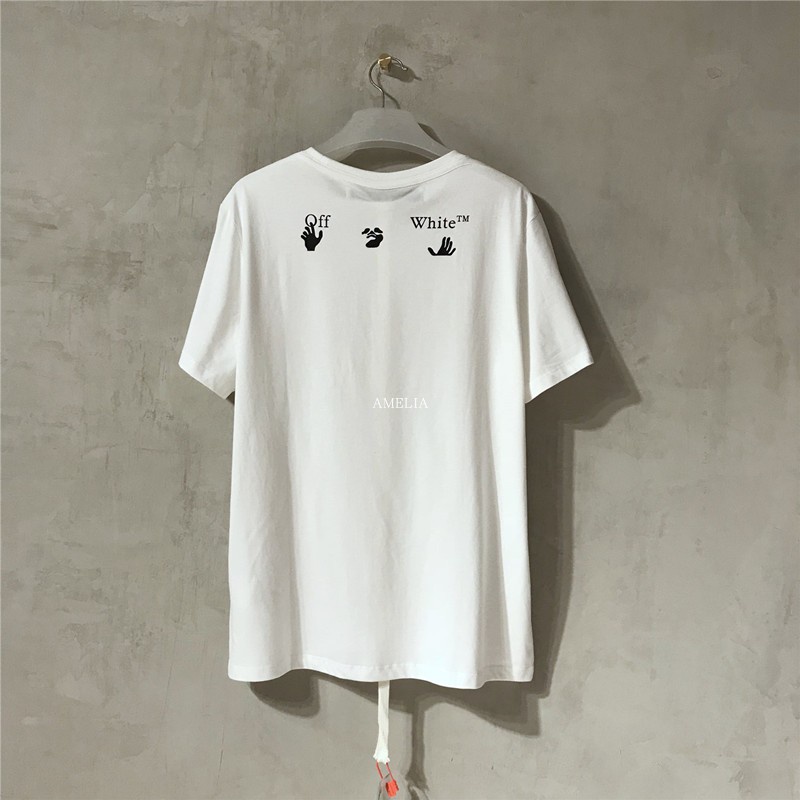 Off White Áo Thun Ngắn Tay Họa Tiết Chữ Độc Đáo Thời Trang