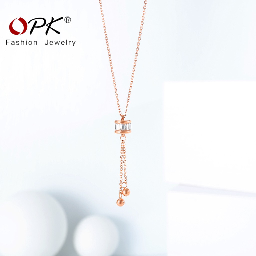 ▼♙►OPK Lady Vòng cổ Cao cấp Thép Titan Thanh lịch Zirconium Kim cương Chính hãng Rose Gold Hạt dây chuyền Thường Kh