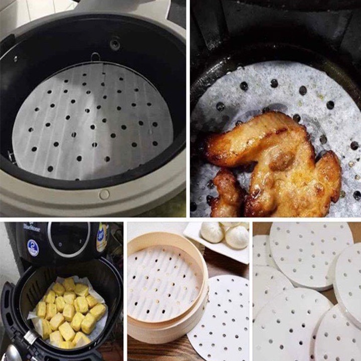 Giấy Nến Tròn Đục Lỗ 100 tờ cho nồi chiên không dầu nướng bánh lót bánh bao COTANOW