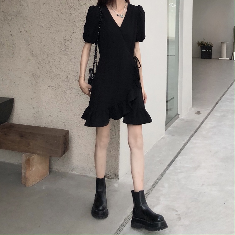 [Ảnh Thật] Váy Đen Thắt Dây Eo, Váy Công Sở, Váy Tiểu Thư Phong Cách Hàn Quốc Cao Cấp DMee
