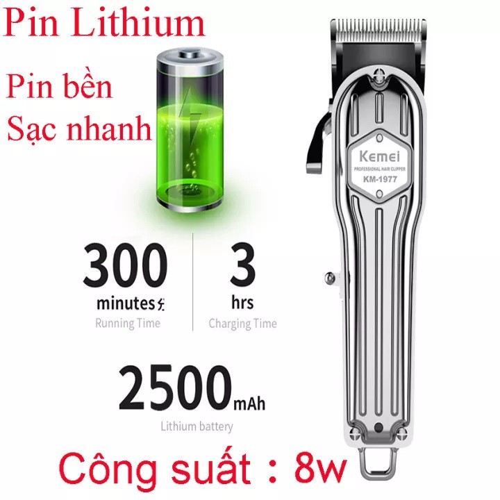 Tông đơ kemei 1977 cắt tóc chuyên nghiệp pin lithium 2500mAh sử dụng 300 phút