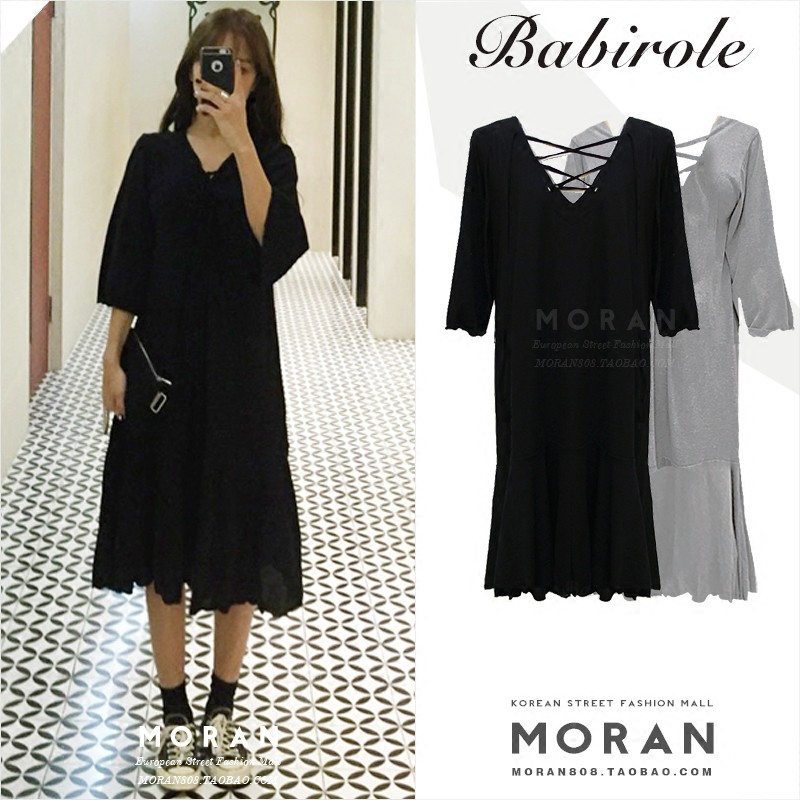 [MR410] Đầm dáng xòe dài với tay áo lỡ và thắt nơ trước ngực (MORAN)