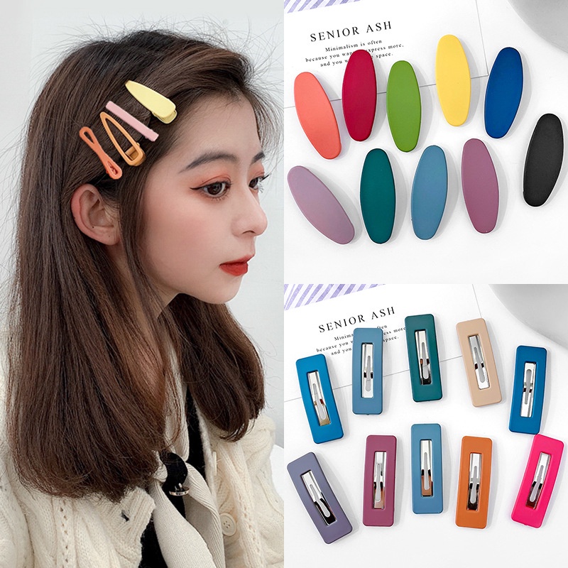 Set 10 Kẹp Tóc Nhựa Hình Chữ Nhật / Giọt Nước Màu Sắc Ngọt Ngào / Kẹo Ngọt Đơn Giản Cho Nữ / Trẻ Em