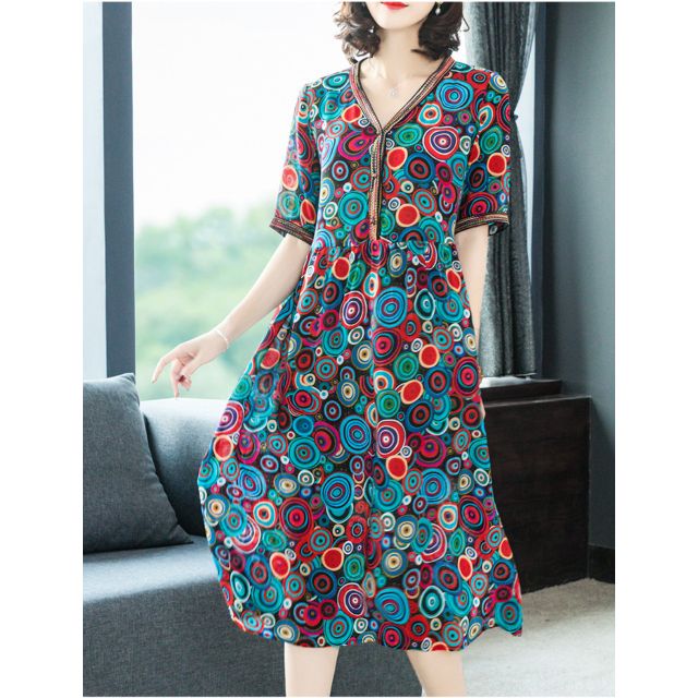 XIÊU MẪU THỜI TRANG ĐẦM SUÔNG BIG SIZE CỔ V PHỐI NÚT VIỀN THỔ CẨM : RẺ VÔ ĐỊCH