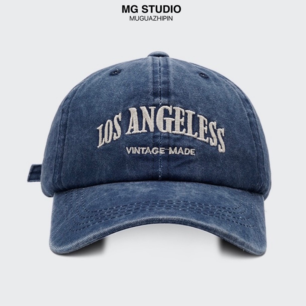 Mũ bóng chày MG STUDIO thêu chữ "LOS ANGELESS" retro 6 màu tùy chọn
