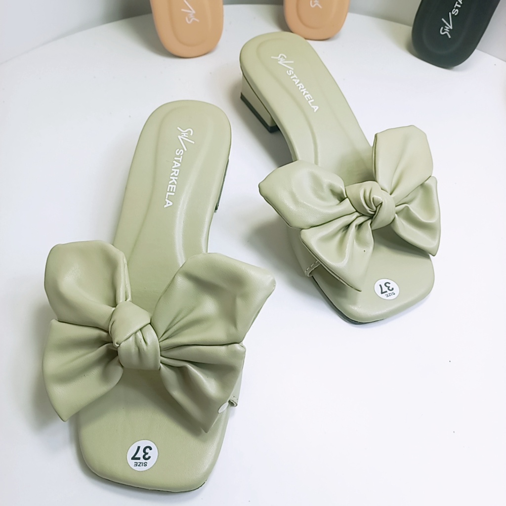 Guốc nữ Cao Gót vuông 3cm mũi hở-Dép cao gót quai ngang thắt nơ phồng to mã GNP MINHTUYETSHOES