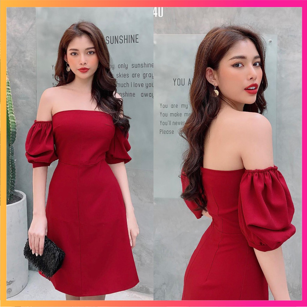 Đầm Nữ Đẹp 💥FREESHIP 💥Đầm Dự Tiệc Đỏ Trễ Vai Tay Phồng | BigBuy360 - bigbuy360.vn
