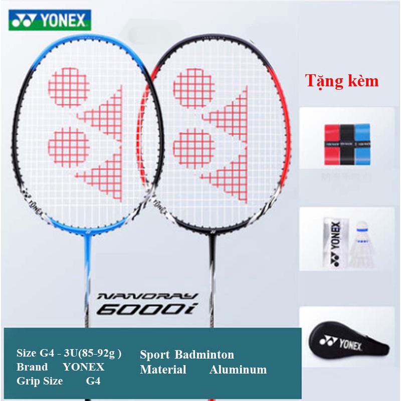 Vợt cầu lông Yonex Nanoray 6000I G4-U thiết kế bởi Yonex Japan, bộ 2 vợt, tặng túi đựng, quả cầu, quấn cán vợt