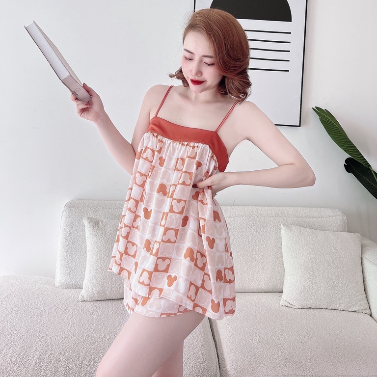 Đồ Mặc Nhà Nữ SOJUN Bộ Đùi Lụa Xước Tô Châu Viền Size 40-75Kg