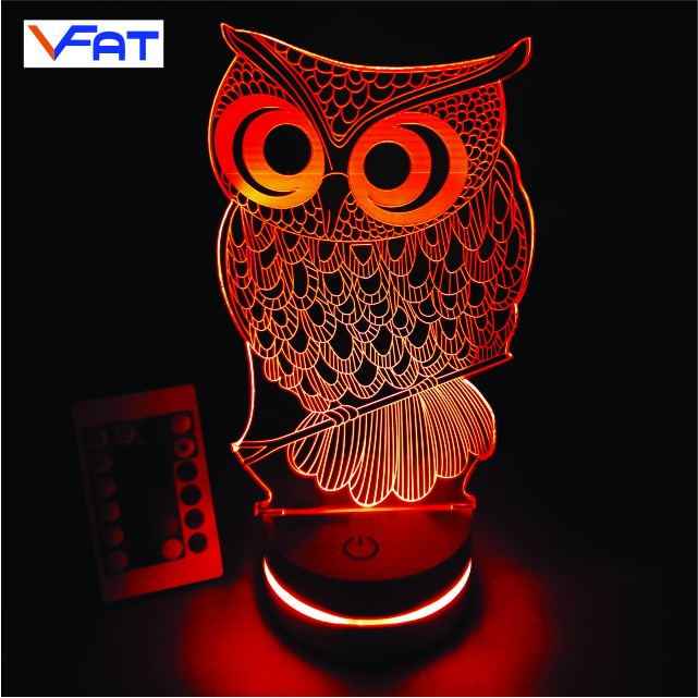 Cú mèo, Đèn 3D led, đèn 16 màu thay đổi, quà tặng, đèn mica, VFAT Shop