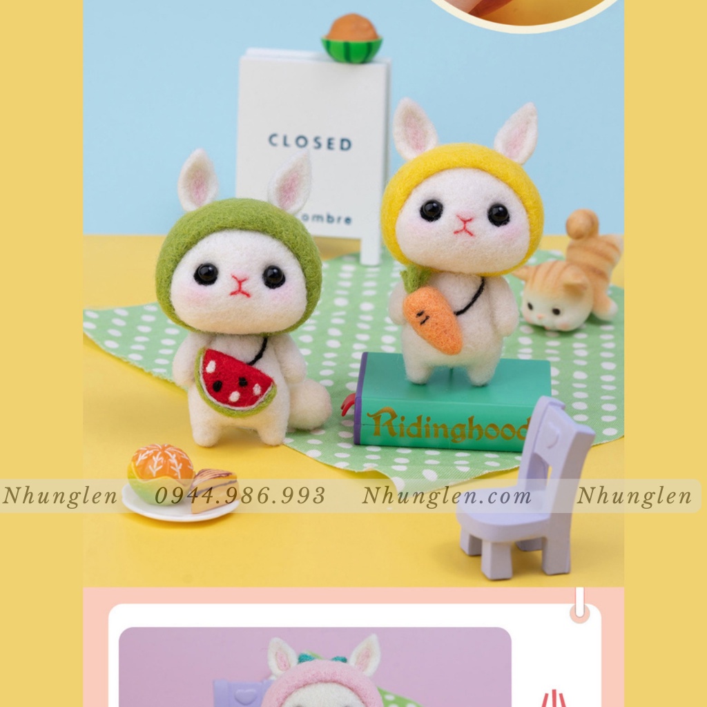 Bộ Len Chọc Có Hướng Dẫn THỎ THẬT THÀ - Neele felting Rabit, handmade