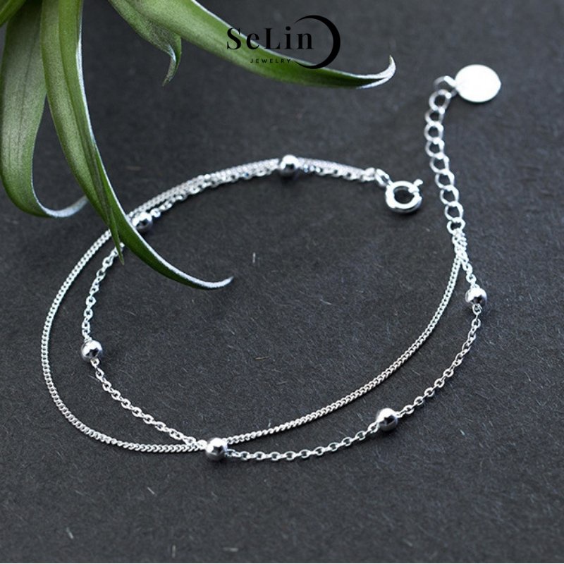 Lắc tay bạc 925 nữ điểm quả cầu, đơn gản SELIN JEWELRY - 0004