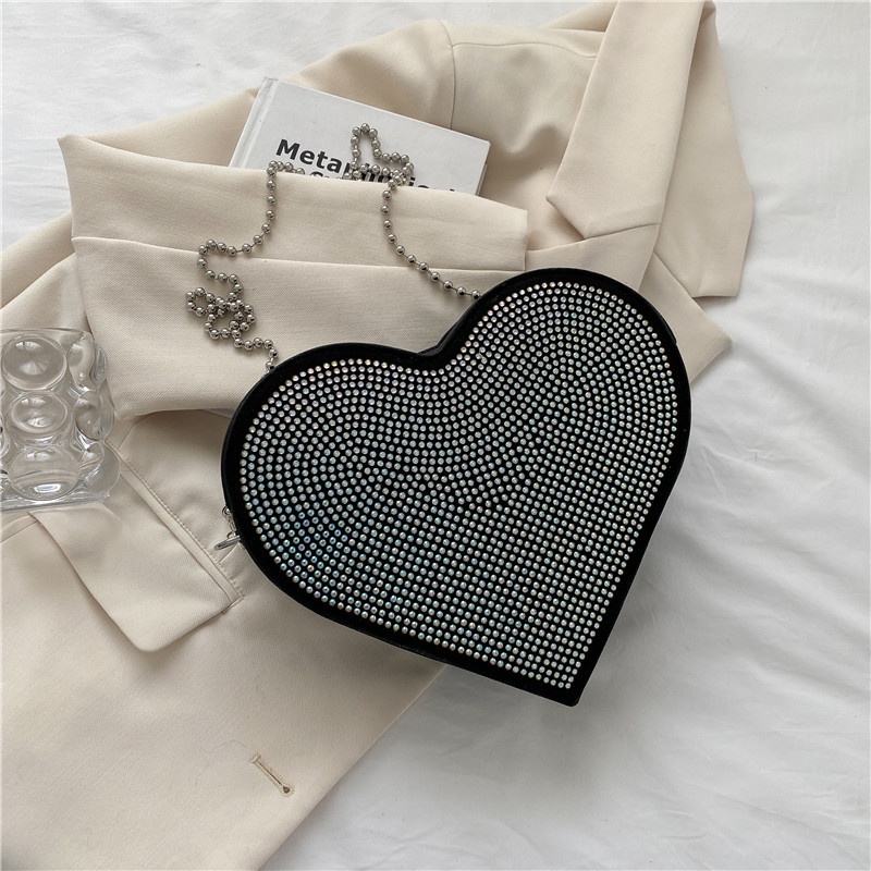 Túi Đeo Vai Hình Trái Tim Đính Đá Lấp Lánh Thời Trang Hàn Quốc 2022