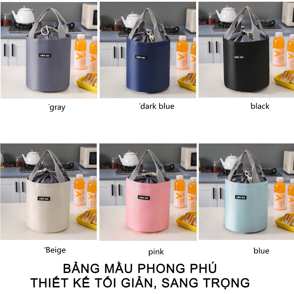 Túi đựng cơm tròn LUNCH BAG cao cấp, lót nhôm giữ nhiệt, túi đựng thức ăn cách nhiệt chống thấm, size to