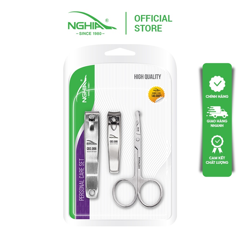 Combo 3 Sản Phẩm KỀM NGHĨA CB.3-006 (Kéo Cắt Tỉa Lông Mũi - 2 Bấm Móng)