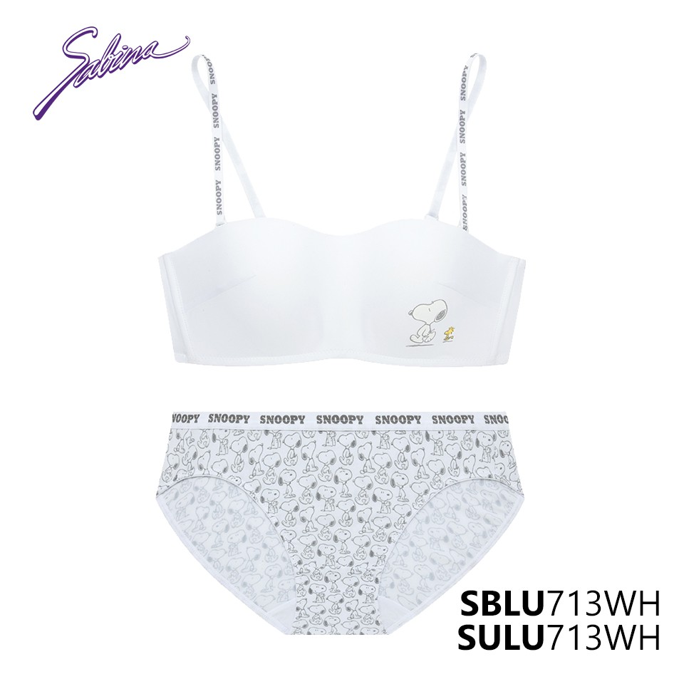 Combo Áo Lót Mút Mỏng Không Gọng Cup Ngang Và Quần Đồng Bộ Màu Trắng Snoopy Collection By Sabina SBLU713WH+SULU713WH