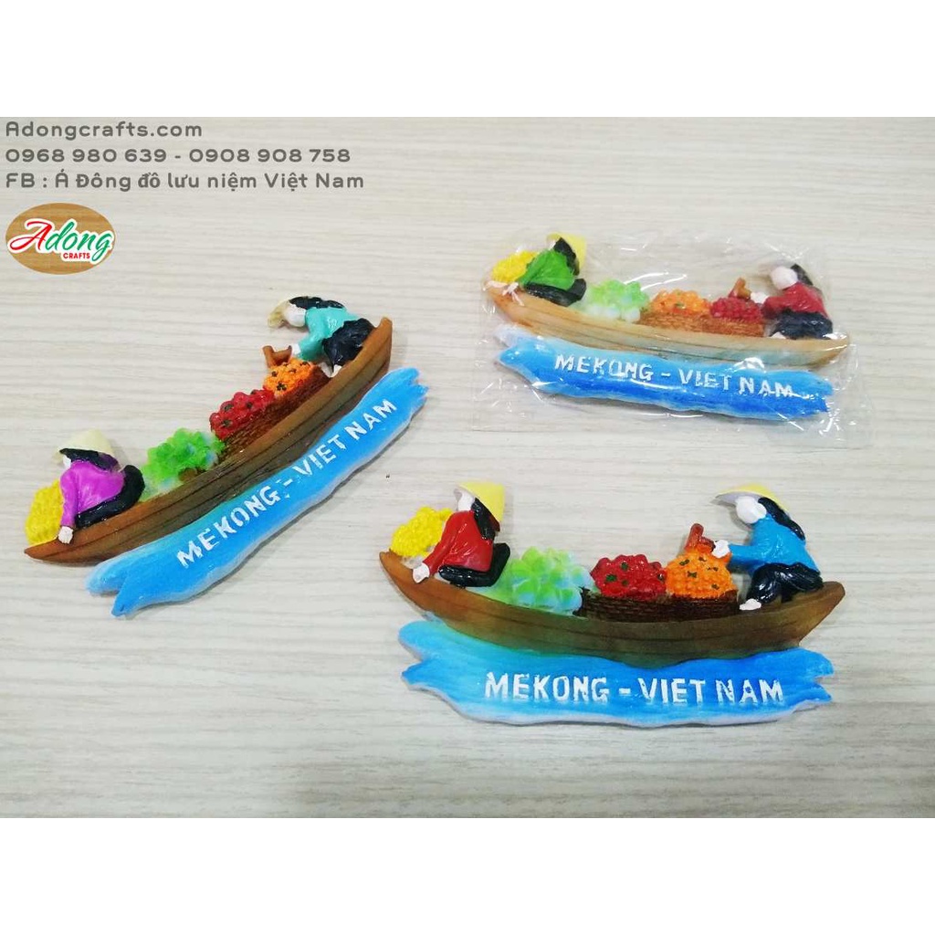 Nam châm poly Mekong chèo thuyền chợ nổi  trang trí tủ lạnh - hình ảnh lưu niệm Việt Nam