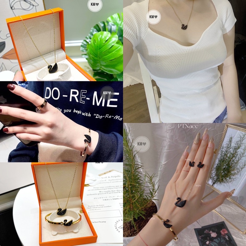 VÒNG CỔ + VÒNG TAY + KHUYÊN TAI thiên nga TITANCAOCẤP