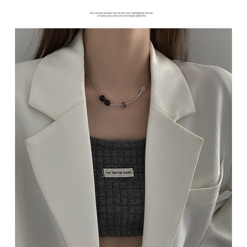 Dây chuyền chuỗi hạt tròn màu đen phong cách cổ điển