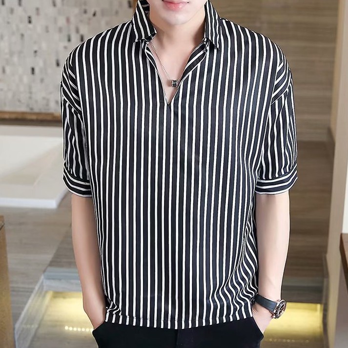 Áo sơ mi tay ngắn phối cúc kẻ sọc thời trang trẻ trung cho nam và nữ | BigBuy360 - bigbuy360.vn