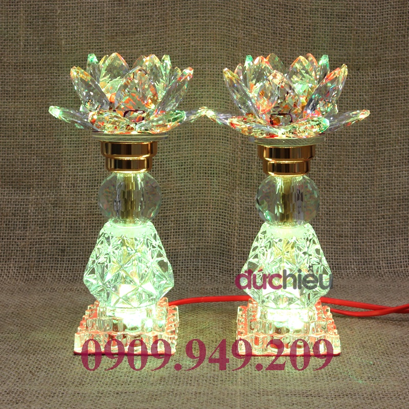 Đèn thờ cúng hoa sen pha lê cao 23cm 7 màu 7 chế độ 027 – Đức Hiếu Shop
