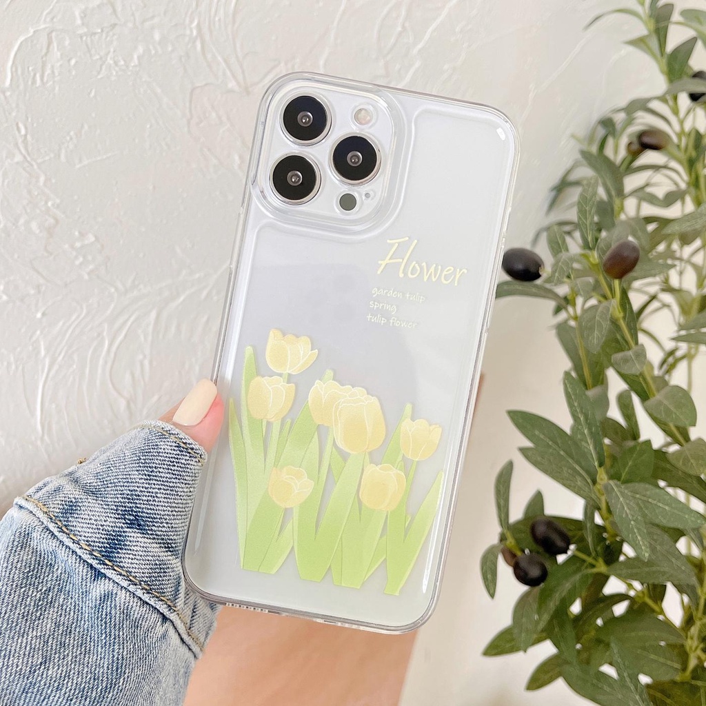 Ốp Điện Thoại Silicon TPU Mềm Trong Suốt Họa Tiết Hoa Tulip Cho iphone 13 12 11 pro max x xr xsmax 7/8plus
