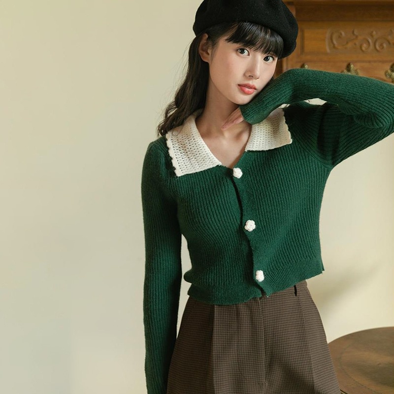 Áo Len Áo Kiểu Cardigan Dệt Kim Tay Dài Cài Nút Phía Trước Thời Trang Thanh Lịch Nữ
