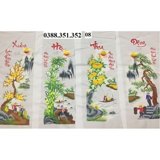 Tranh thêu vi tính thành phẩm Xuân hạ thu đông 35x90x4cm VT08.T