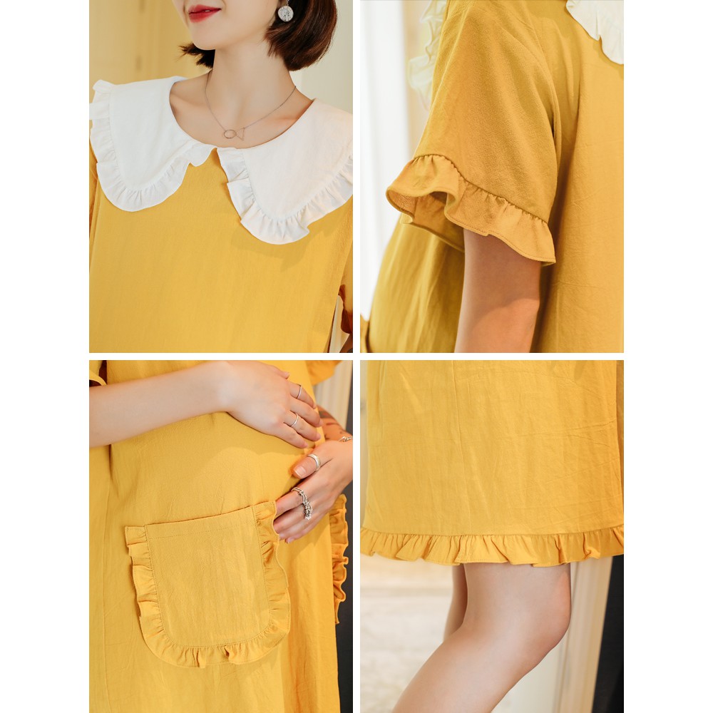 VÁY VÀNG CỔ TRẮNG KHUY LƯNG_MB 180