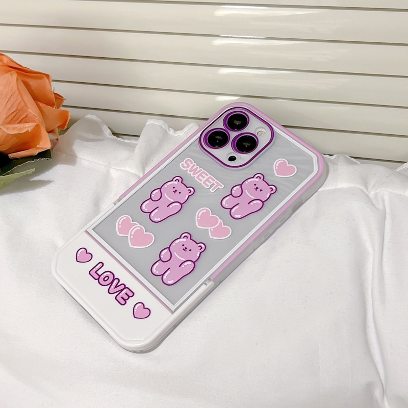 Ốp lưng iphone Ốp Điện Thoại In Gấu Hoạt Hình Kèm Giá Đỡ Ẩn Cho iphone 13Pro / 12Pro / 11 / 14 / PLUS Dinuo case