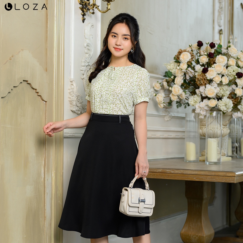 Áo sơ mi nữ LOZA cổ buộc nơ tay cộc - LS041145