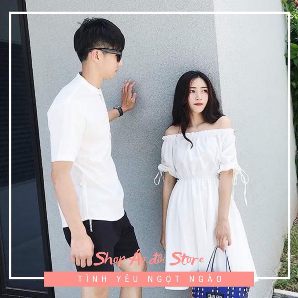 Bộ áo váy sơ mi cặp cao cấp, đồ đôi nam nữ  dễ thương, chất đẹp để chụp hình cưới, đi du lịch