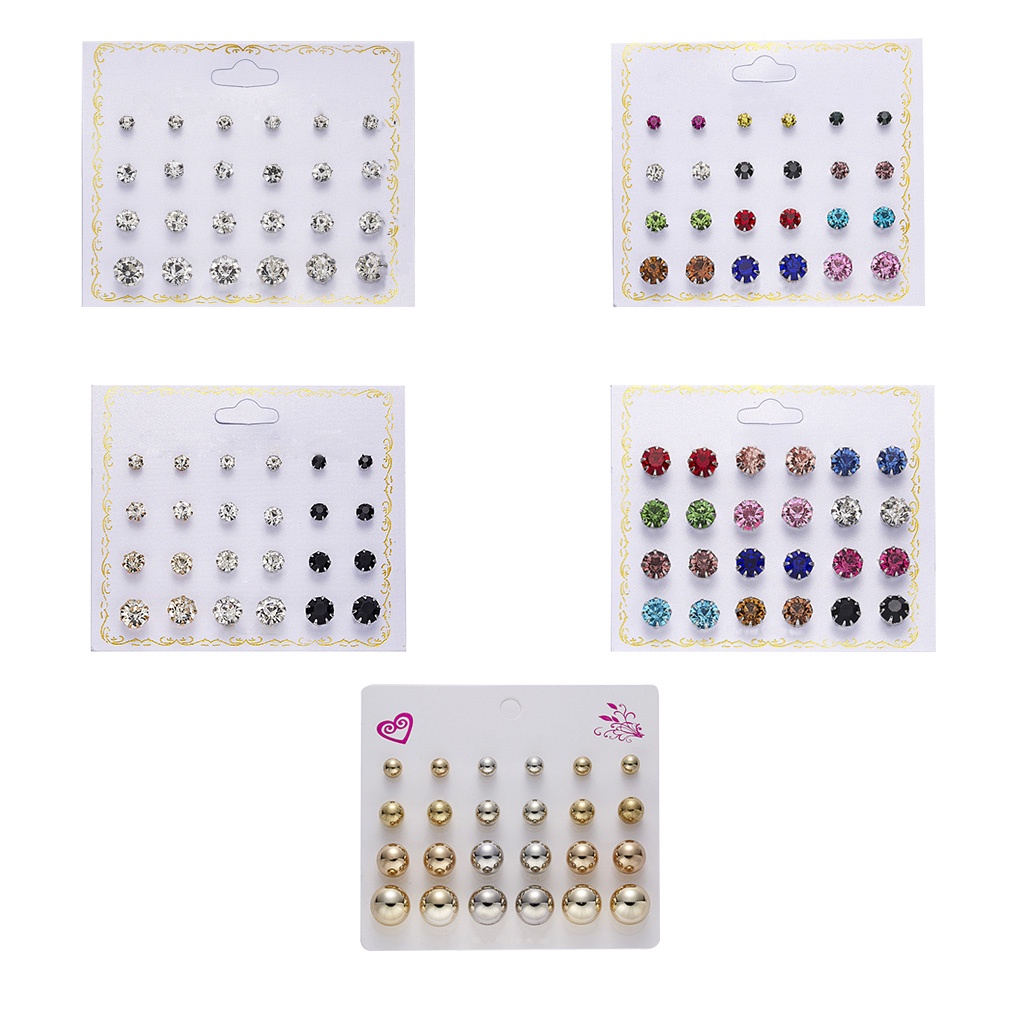 Set 12 cặp bông tai gắn đính hạt đá xinh xắn dành cho nữ