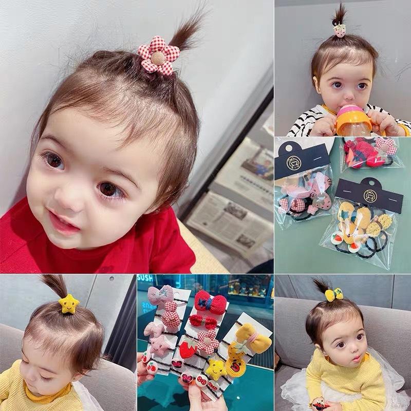 Bộ 6 Dây Buộc Tóc Co Giãn Thiết Kế Hình Trái Cây / Hoa Cho Bé Gái Trên 1 Tuổi