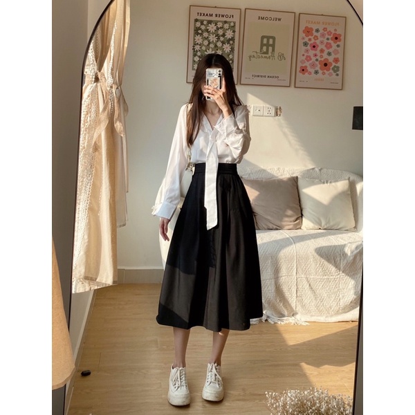 [Hình thật độc quyền TOS.CLOSET]Áo sơ mi công sở dây cổ