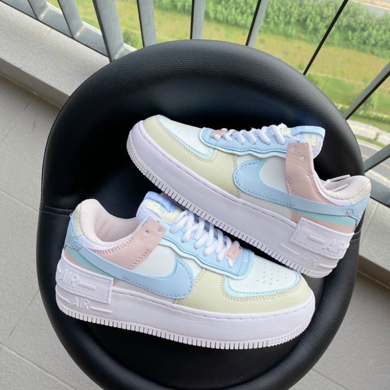 Giày Af1 Shadow màu Pastel trắng vàng xanh dương hồng