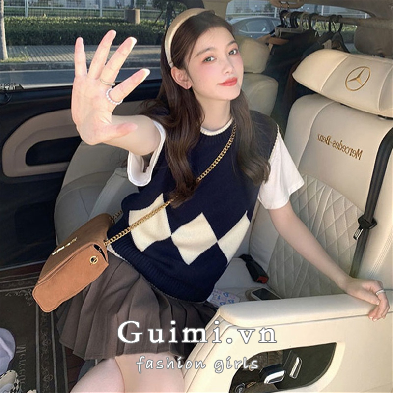 NZN Áo Dệt Kim Sát Nách Dáng Ngắn 2 Màu Lựa Chọn Phong Cách Hàn Quốc Cho Nữ