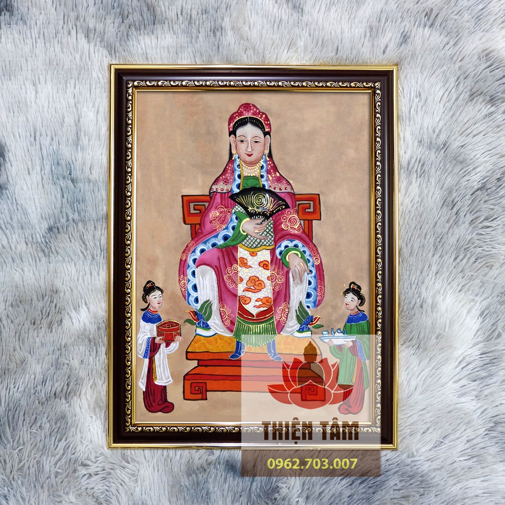 Tranh Bà Cô Tổ  36x48cm bằng vải phủ bóng khung composite xịn xò