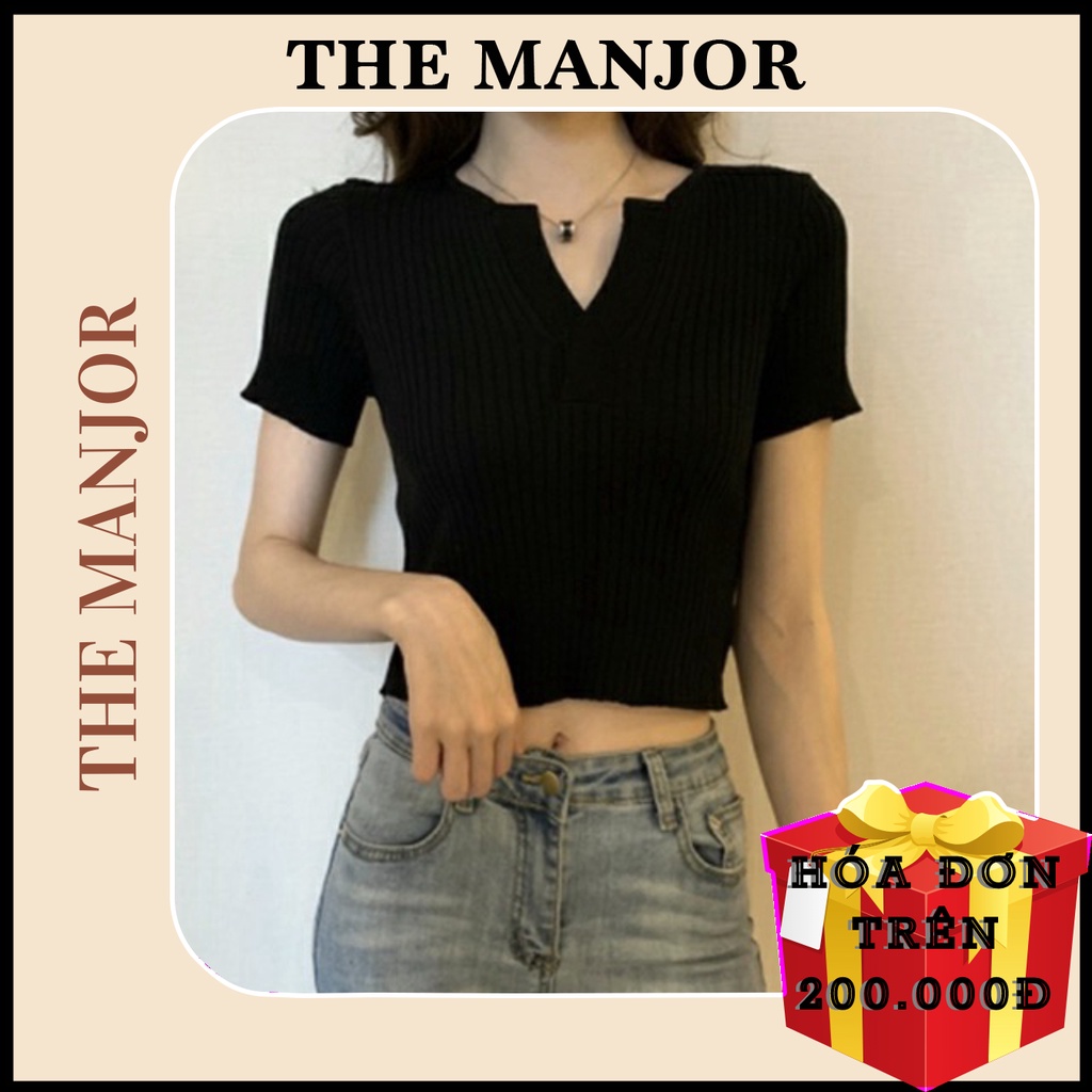 Áo thun tay ngắn croptop CỔ V phong cách Hàn Quốc - AK0037 | steven.factory