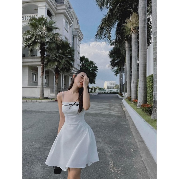 ĐẦM XẾP NGỰC NƠ 2 DÂY 2 MÀU