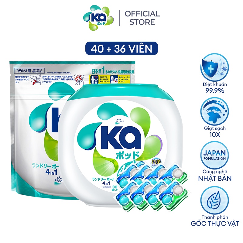 Combo Viên Giặt Xả Đa Năng 4 Trong 1 Ka pod Universal (Hộp 36 Viên + Túi 40 Viên)