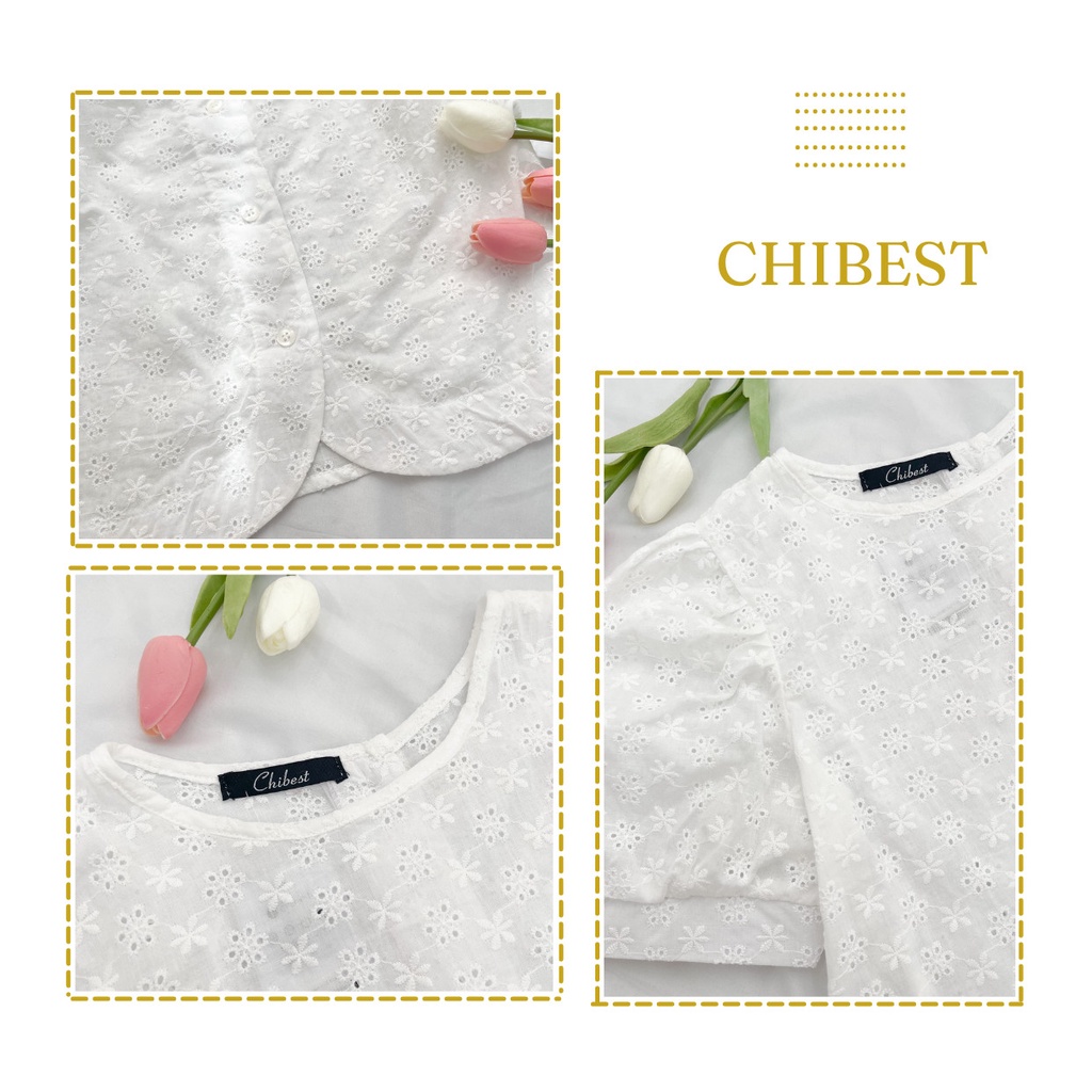 Áo xô ren babydoll nút sau tay phồng cổ tròn CHIBEST AAB412