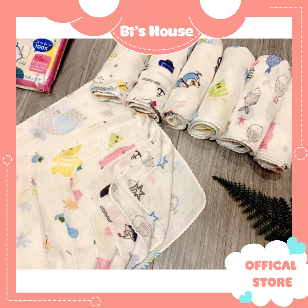 🌟 Khăn sữa xô xuất Nhật - Khăn xô sữa cho bé sơ sinh xuất Nhật 2 lớp in hình 32x32cm 🍀