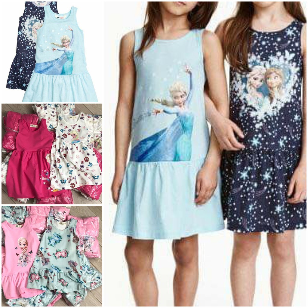 Váy bé gái HM xinh xắn chất cotton mềm mịn có in hình elsa  size 2-10 tuổi